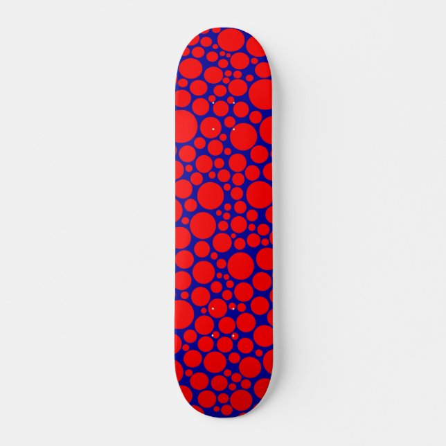 Spotty - Red on Dark Blue Skateboard (Front)