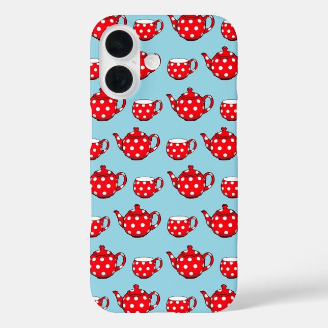 Spotty Red Teapot and Cups Blue Pattern Case-Mate iPhone Case (Back)