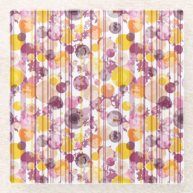 Spotty Striped White Pattern Glass Coaster (Front)