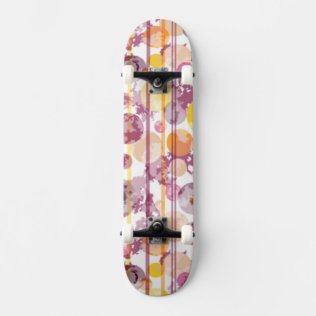 Spotty Striped White Pattern Skateboard (Front)