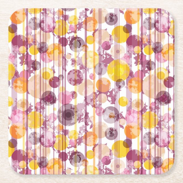 Spotty Striped White Pattern Square Paper Coaster (Front)