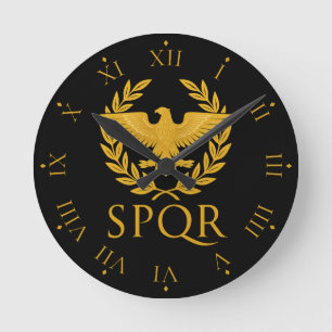SPQR Roman Eagle Emblem – Golden Aquila & Laurel Round Clock