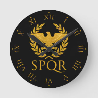 SPQR Roman Eagle Emblem – Golden Aquila & Laurel Round Clock