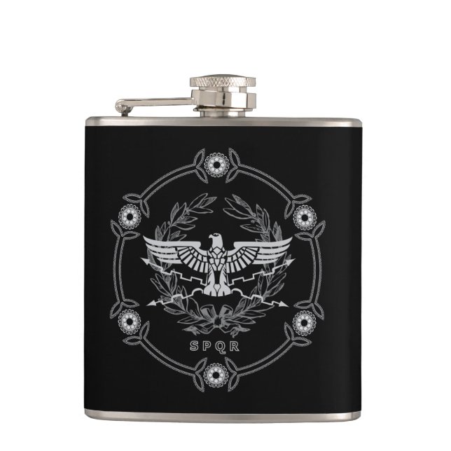 SPQR The Roman Empire Emblem Vinyl Wrapped Flask. Hip Flask (Front)