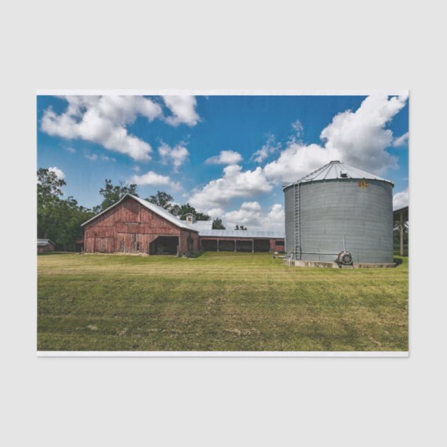 Sprawling Red Horse Barn and Huge Grain Silo Tissue Paper (Front)