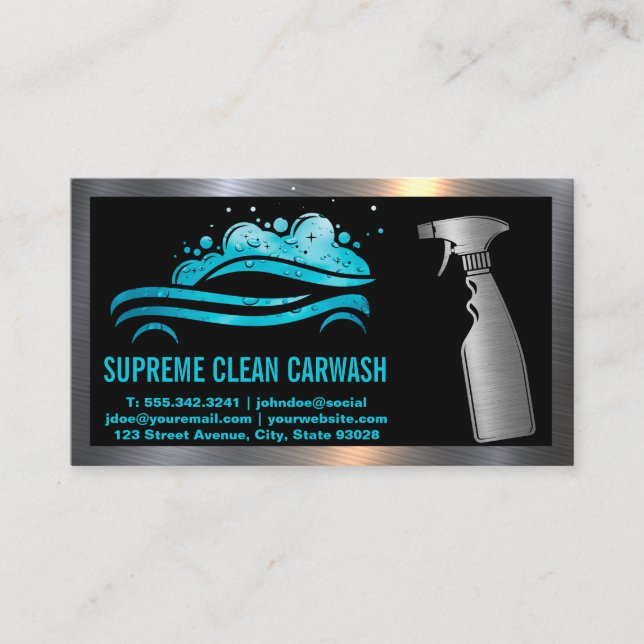 Spray Bottle | Car Wash Water Drops Logo Business Card (Front)