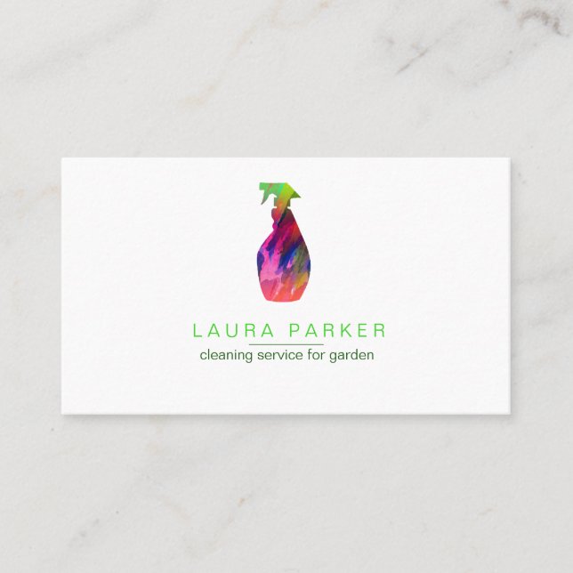 Spray Bottle Cleaning Service Watercolor Business Card (Front)