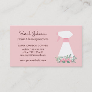 Spray Bottle Floral Cleaning Service Pink Business Card