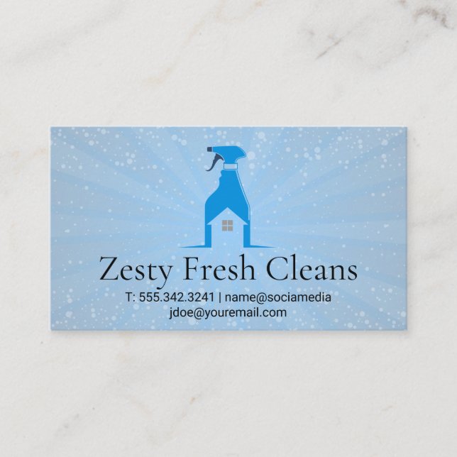 Spray Bottle Home Cleaner Logo | Bubbles Business Card (Front)