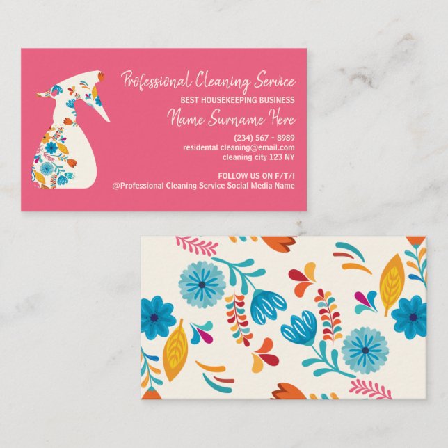 Spray Bottle house Cleaning Service Room gardening Business Card (Front/Back)