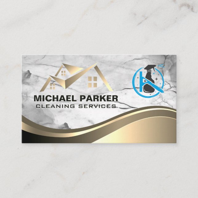 Spray Bottle | House Roof Logo | Marble Metal Business Card (Front)
