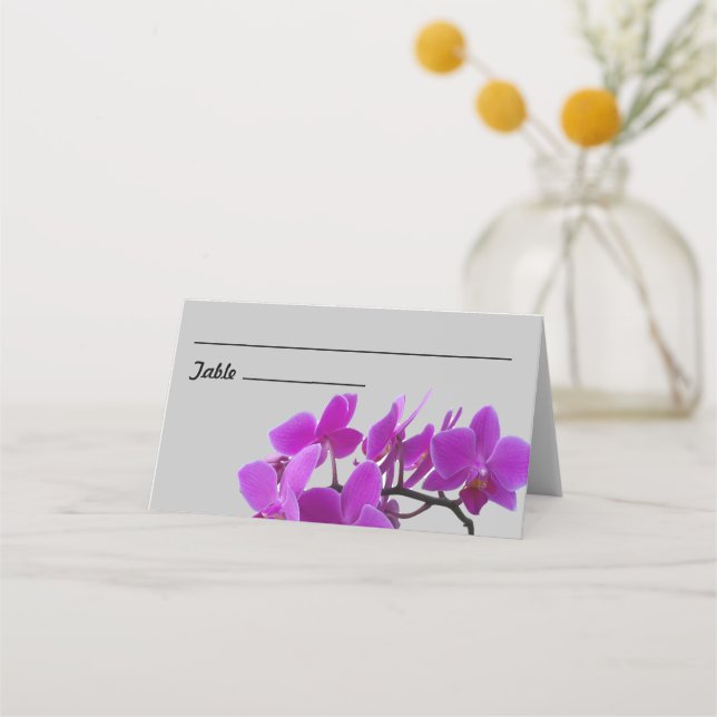 Spray of fuchsia orchids on folded placecard (Front)