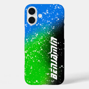 Spray Paint Black Green and Blue Name Case-Mate iP iPhone 16 Plus Case