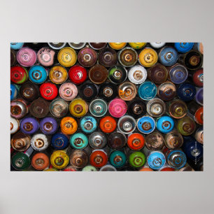 Spray paint cans, graffiti, poster
