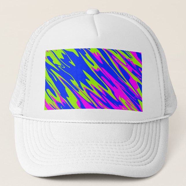 Spray Paint Pink Lime Blue Trucker Hat (Front)
