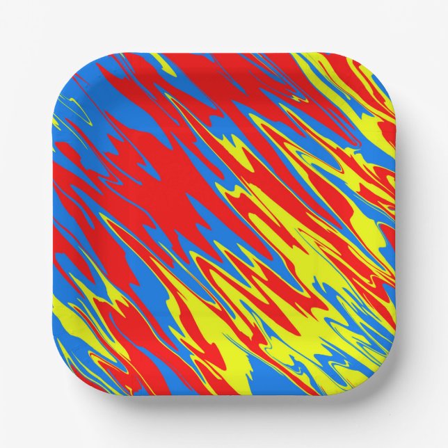 Spray Paint Red Yellow Blue Paper Plate (Front)