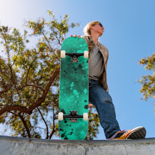 Spray Paint Splatter Effect Green Skateboard (Outdoor 1)
