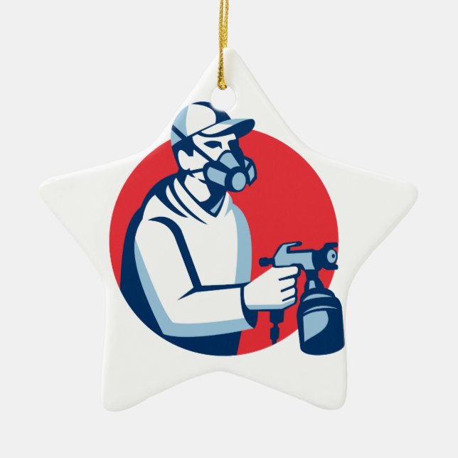 Spray Painter Spraying Paint Gun Retro Ceramic Tree Decoration (Front)