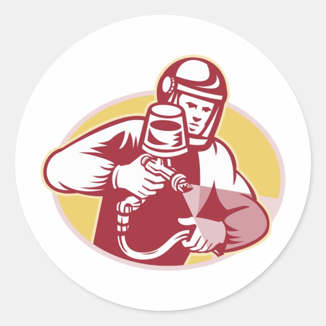 Spray Painter Spraying Paint Retro Classic Round Sticker (Front)
