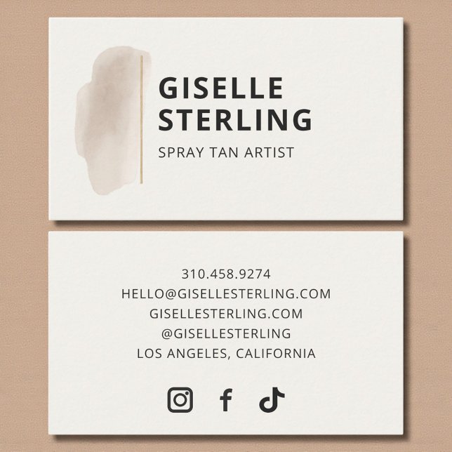 Spray Tan Artist Neutral Beige Watercolor Business Card (Creator Uploaded)