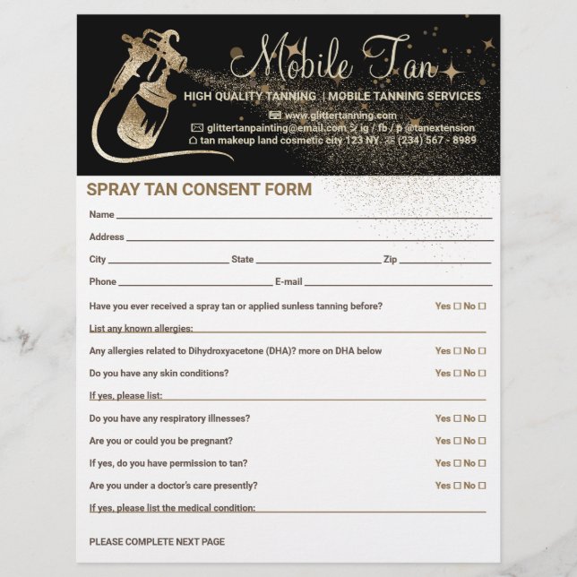 Spray Tan Business Plan Consent Form Flyer (Front)