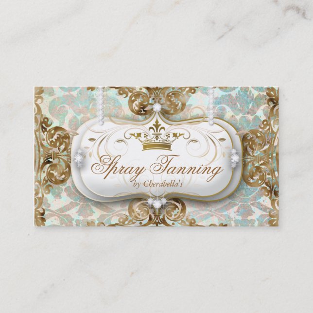 Spray Tan Elegant Crown Damask Jewellery Business Card (Front)