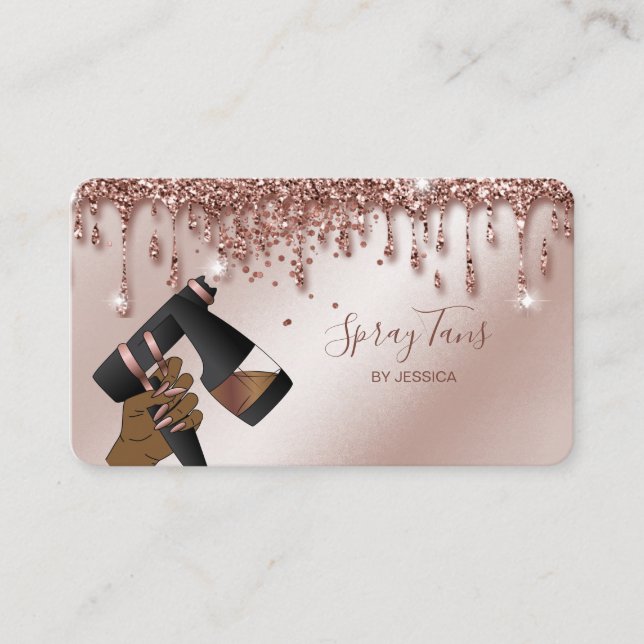 Spray Tan Gun, Mobile Rose Gold Spray Tanning  Bus Business Card (Front)