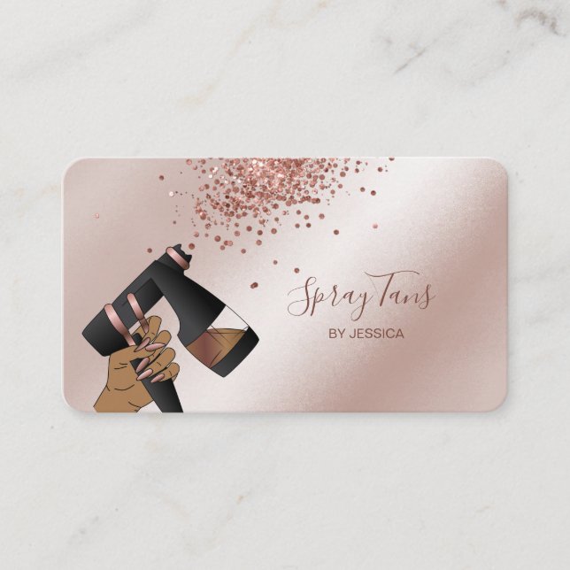 Spray Tan Gun, Mobile Rose Gold Spray Tanning  Bus Business Card (Front)