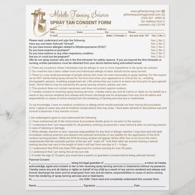 Spray Tan Liability Waiver Form Flyer (Front)