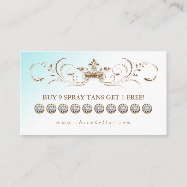 Spray Tan Loyalty Card Diamonds Gold Glitter Crown (Front)