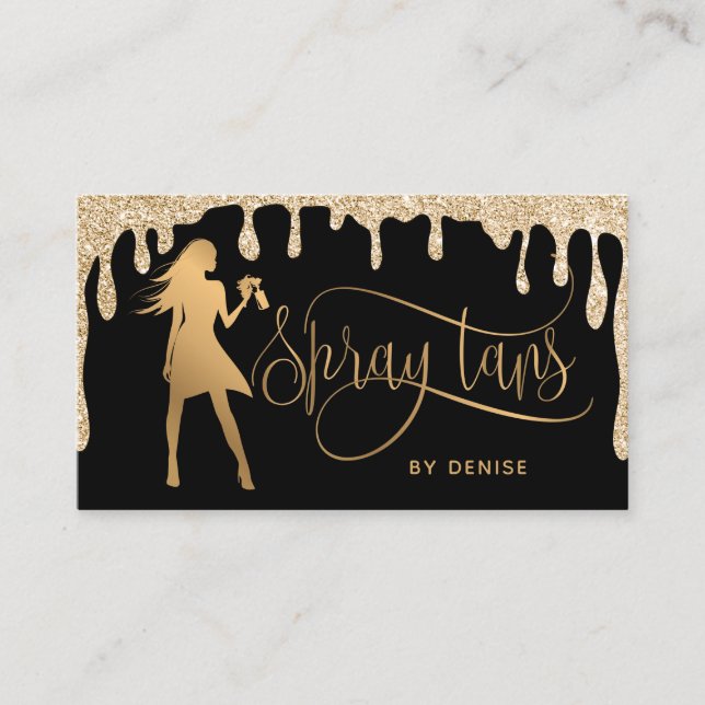 Spray Tan Mobile Spray Tan Gold Glittering Girl Business Card (Front)