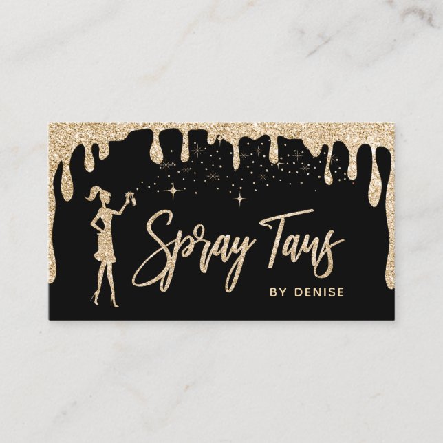 Spray Tan Mobile Spray Tan Gold Glittering Girl Business Card (Front)