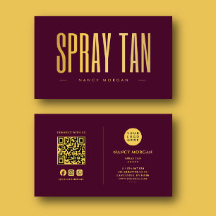 Spray Tan QR Code & Logo Burgundy And Gold Business Card