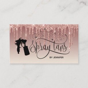 Spray tan script dripping glitter gold business card