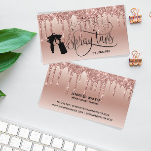Spray tan script dripping glitter gold business card