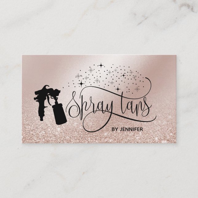 Spray tan script glitter gold business card (Front)