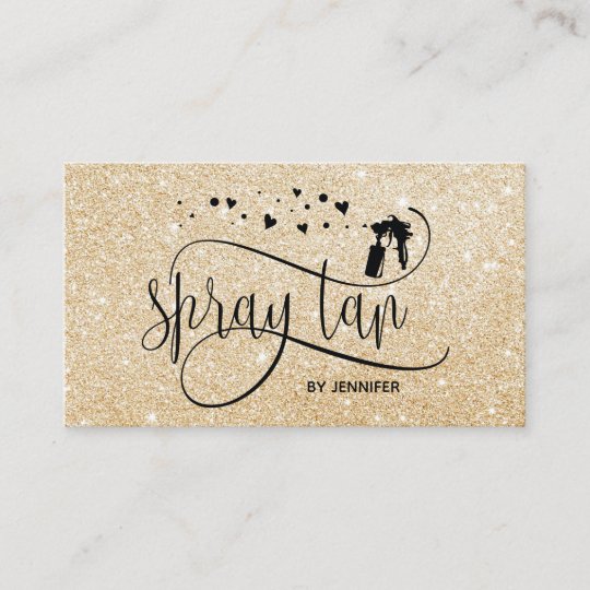 Spray Tan Script Gold Glitter Confetti Hearts Business