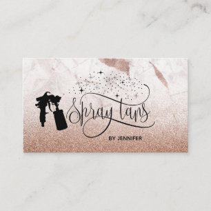Spray tan script rose gold marble texture business card
