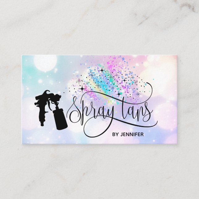 Spray tan unicorn holograph rainbow glitter drips business card (Front)