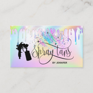 Spray tan unicorn holograph rainbow glitter drips business card