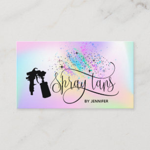 Spray tan unicorn holograph rainbow glitter drips business card
