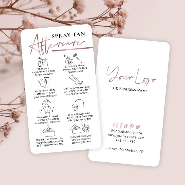 Spray Tanning Aftercare Guide Pink Rose Gold Business Card (Creator Uploaded)