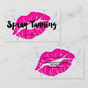 Spray tanning lips neon pink typography marble business card
