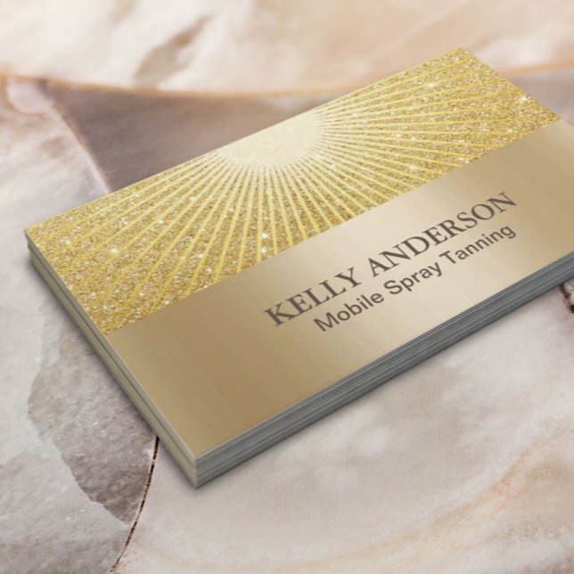 Spray Tanning Salon Modern Gold Glow Glitter Business Card (Creator Uploaded)