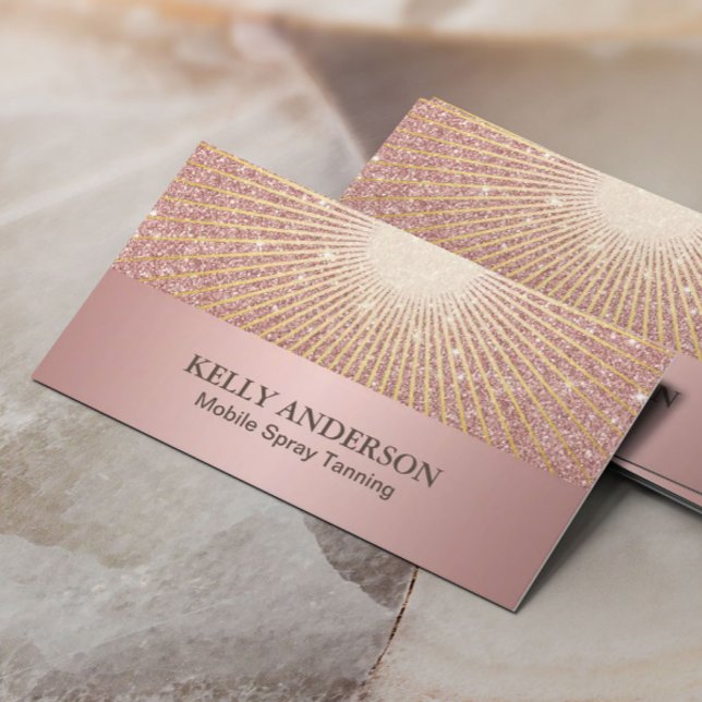 Spray Tanning Salon Modern Rose Gold Glow Glitter Business Card (Creator Uploaded)