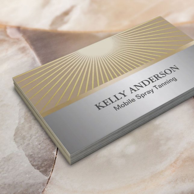 Spray Tanning Salon Modern Silver & Gold Business Card (Creator Uploaded)