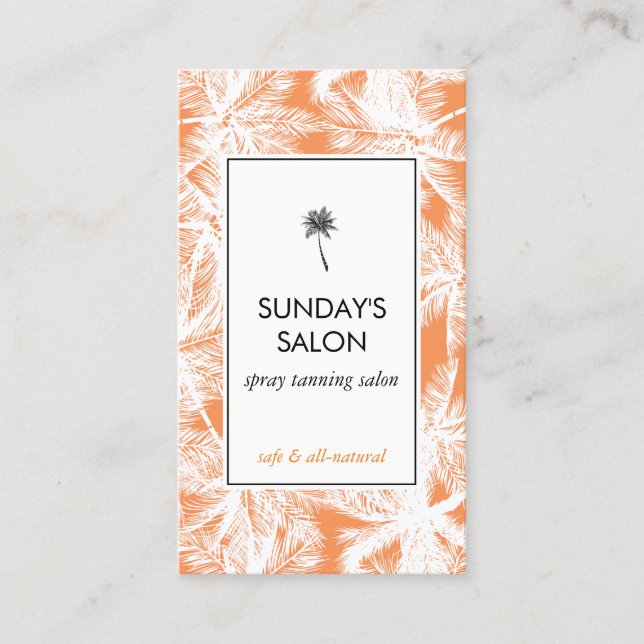 Spray Tanning Salon Tropical Orange/White Palms Business Card (Front)