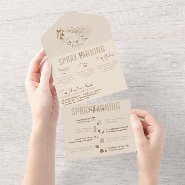 Spray Tanning Service Pricing Aftercare Tips All In One Invitation (Tearaway)