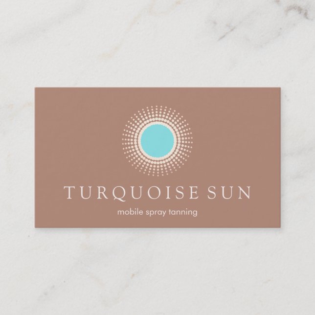 Spray Tanning Tan and Turquoise Sun Logo Business Card (Front)