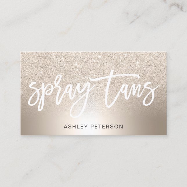 Spray tans chic gold glitter ombre metallic foil business card (Front)